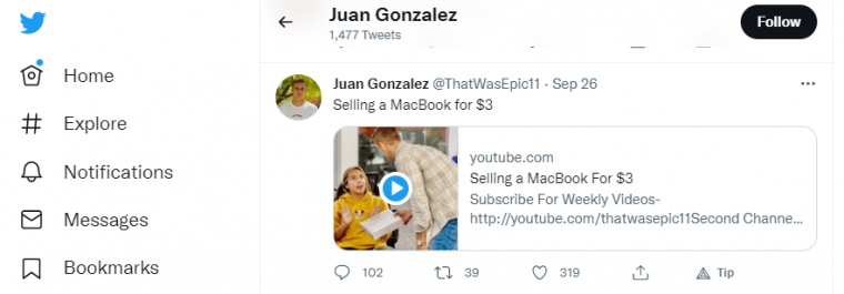 youtube video in twitter feed